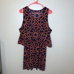 NWT Orange and Blue open shoulder dress
